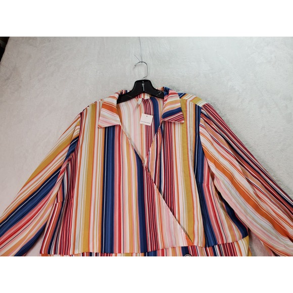 C EST 1946 Blouse Top Women Size 18/20W Multi Striped Long Balloon Sleeve Collar - Picture 3 of 9